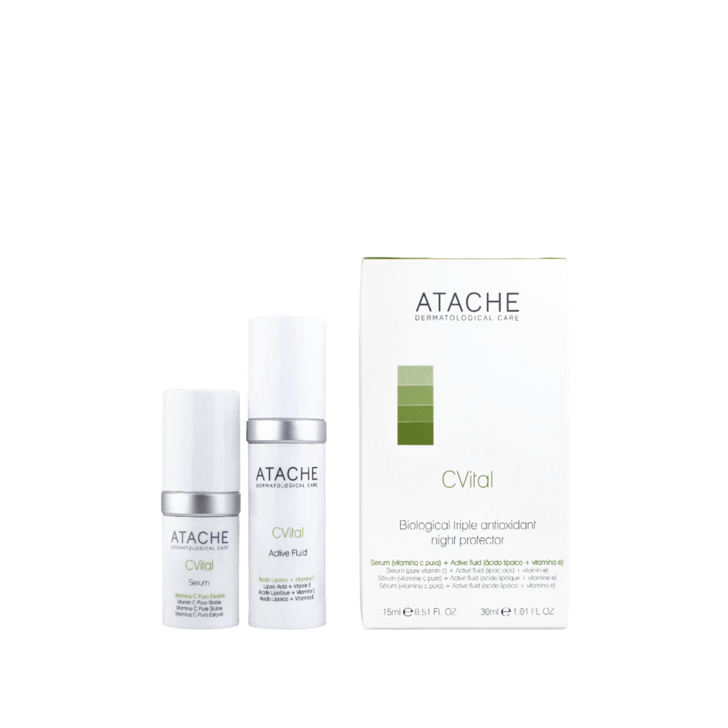 ATACHE BIOLOGICAL TRIPLE-ANTIOXIDANT NIGHT PROTECTOR Naktinis trigubo poveikio antioksidacinis kompleksas 15 ml+ 30 ml