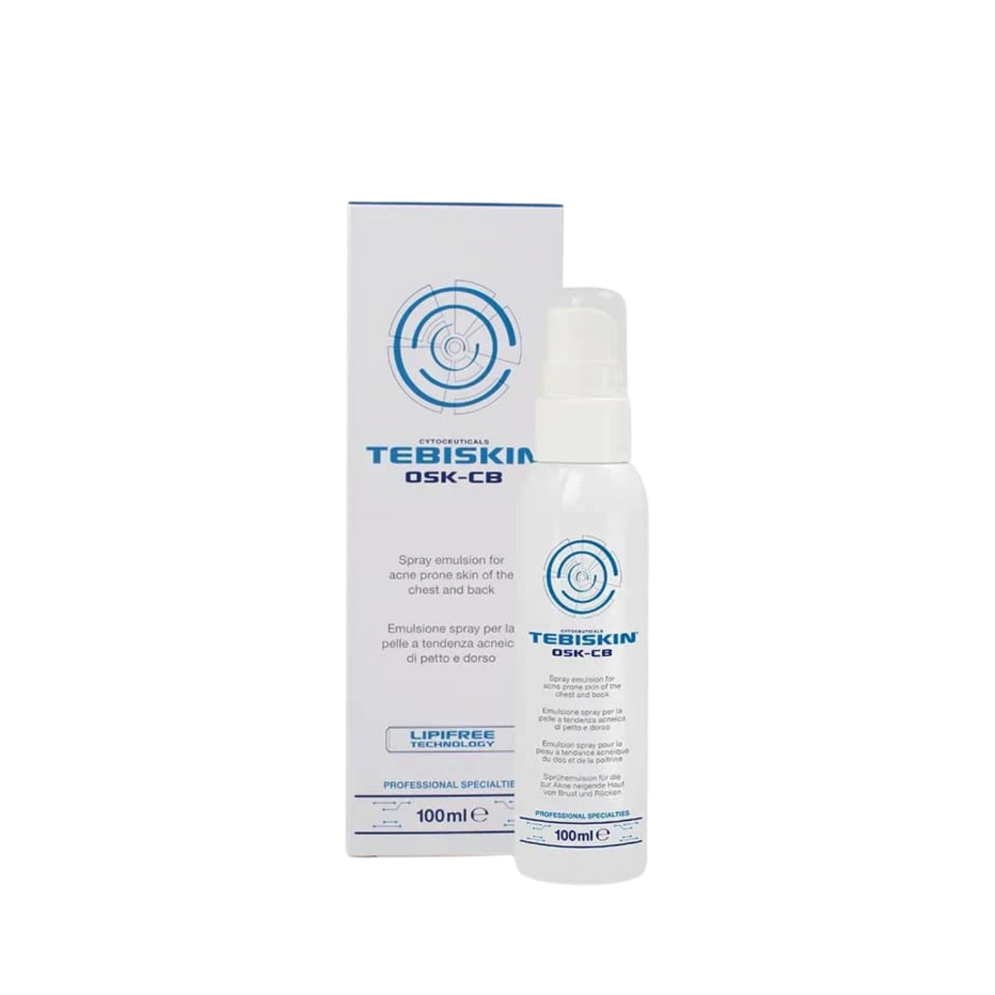 TEBISKIN OSK-CB SPRAY EMULSION Speciali purškiama emulsija, skirta į aknę linkusiai odai ant krūtinės ir nugaros